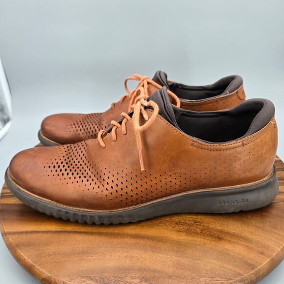 Cole Haan 2.Zerogrand Oxfords Men's 12 M Brown Leather Laser Wingtip Dress Shoes - Picture 3 of 10